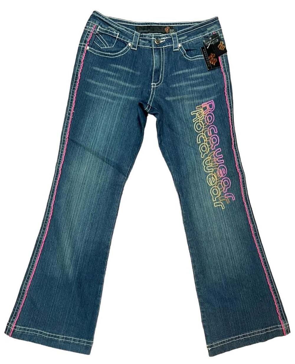 Rocawear Embroidered Flare Denim Jeans Blue Y2K Deadstock 15